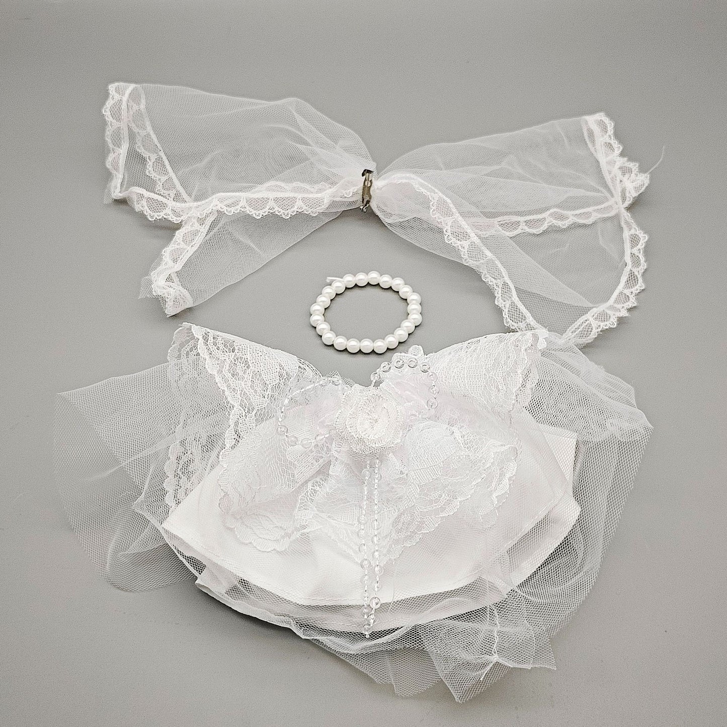 Fairytale Bride Set for Labubu Doll – 3 Piece Elegant Wedding Dress, Veil, and Pearls | Couture Bridal Outfit for Collectors & Dreamers Gift