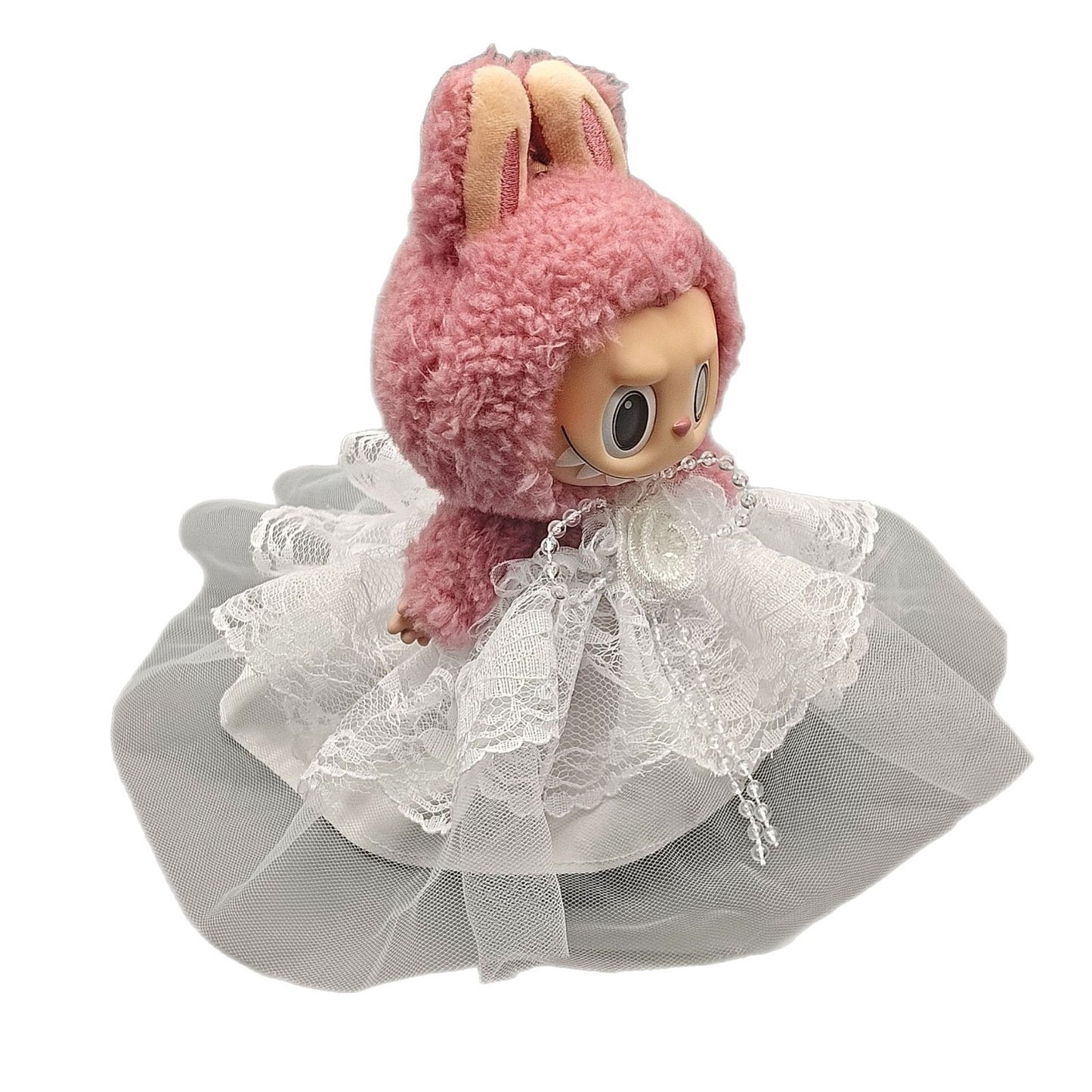 Fairytale Bride Set for Labubu Doll – 3 Piece Elegant Wedding Dress, Veil, and Pearls | Couture Bridal Outfit for Collectors & Dreamers Gift
