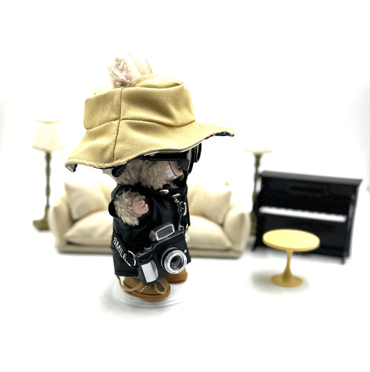 🧥 Urban Explorer Labubu Outfit | Flash Camera + Reversible Hat + Faux Leather Set + Shoes