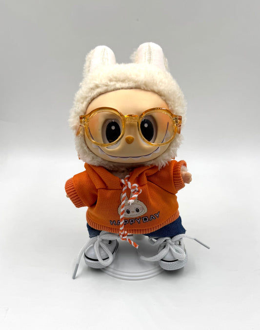 Labubu Hoodie Outfit Set – Pink or Orange Style w/ Glasses, Shoes & Pants