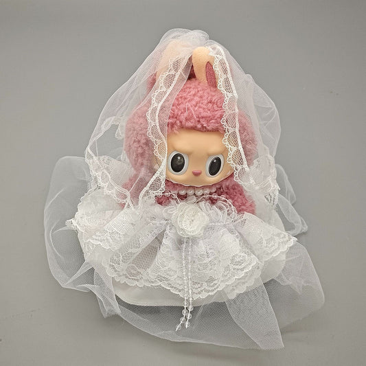 Fairytale Bride Set for Labubu Doll – 3 Piece Elegant Wedding Dress, Veil, and Pearls | Couture Bridal Outfit for Collectors & Dreamers Gift