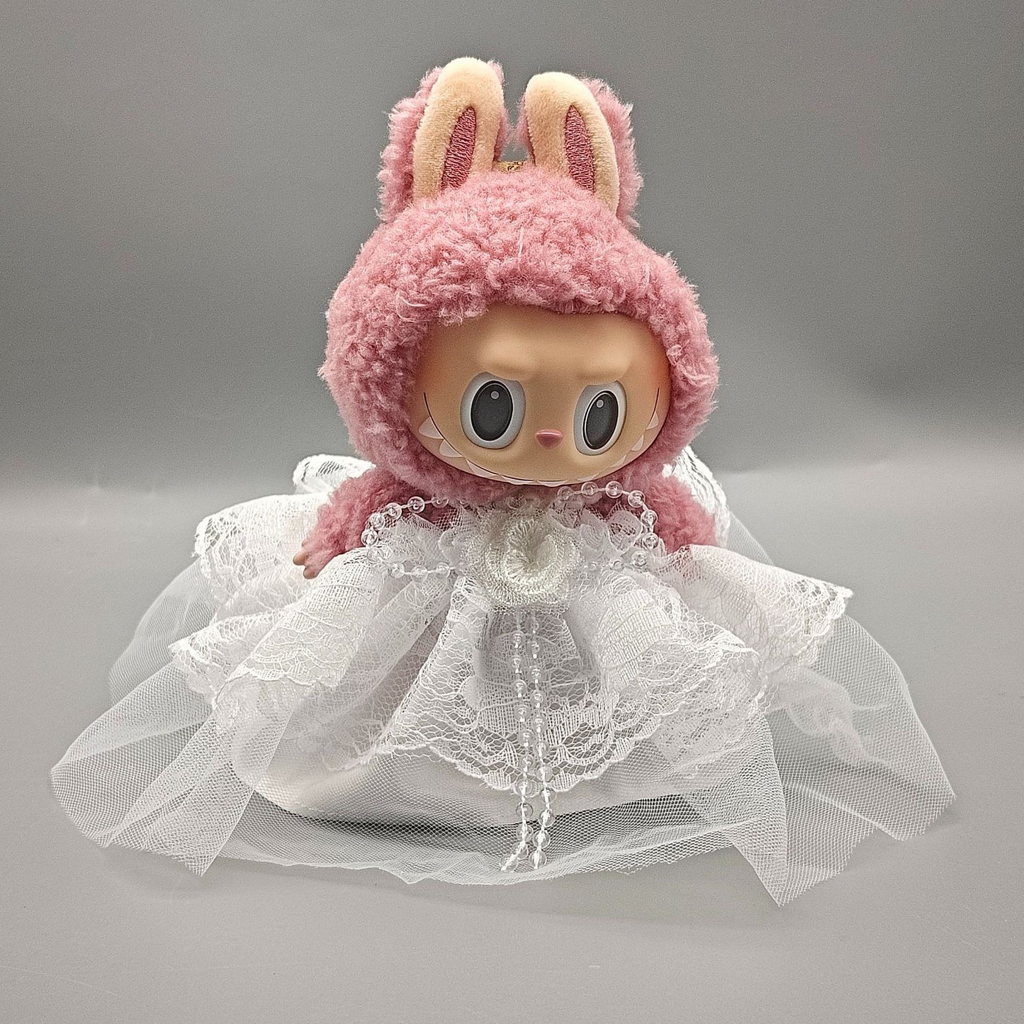 Fairytale Bride Set for Labubu Doll – 3 Piece Elegant Wedding Dress, Veil, and Pearls | Couture Bridal Outfit for Collectors & Dreamers Gift